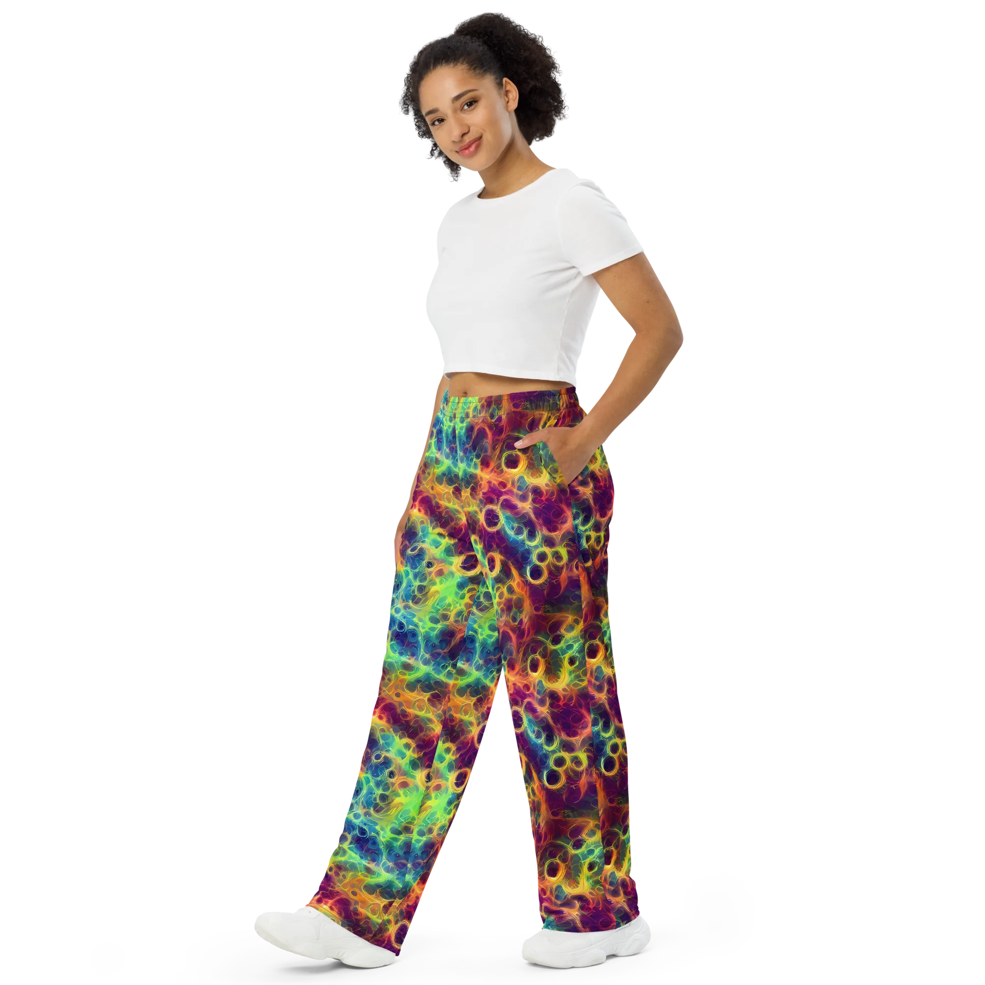 Neon Whorl on Wide-Leg Pants — Left Front