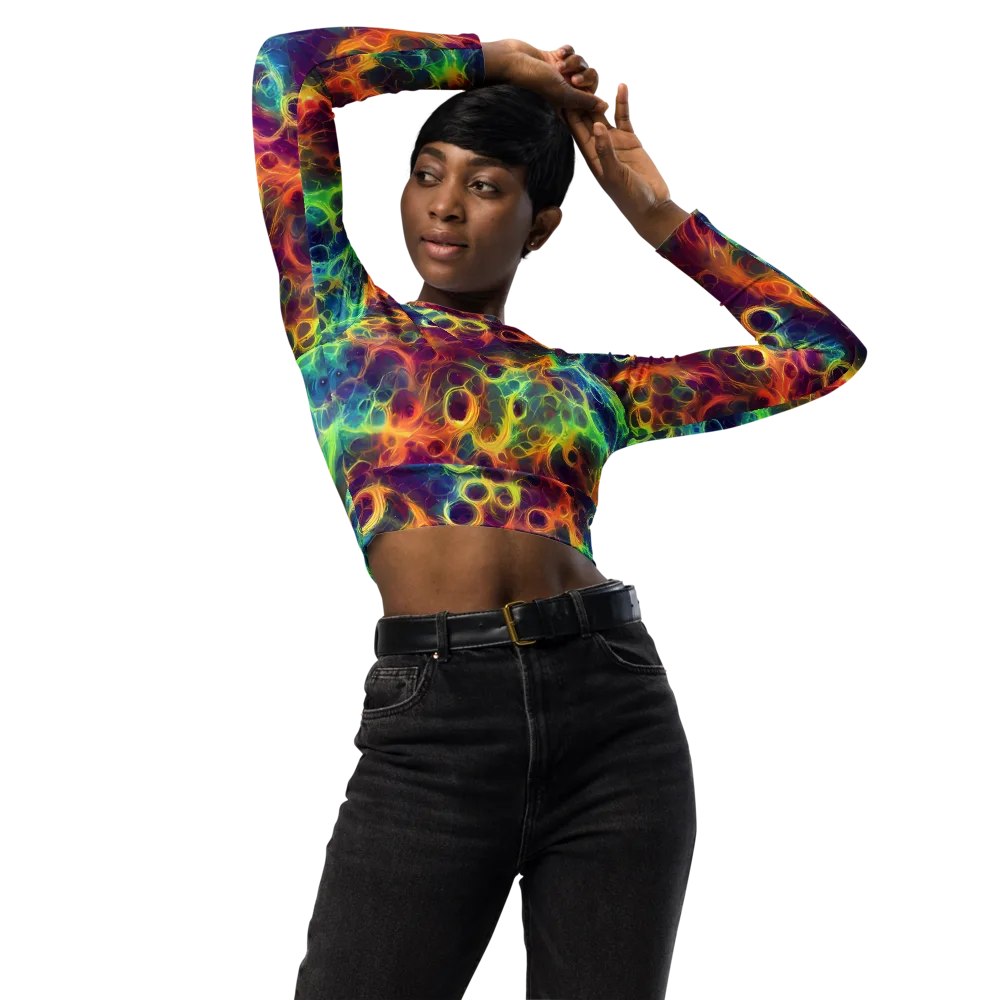 Neon Whorl on Long Sleeve Crop Top — Front