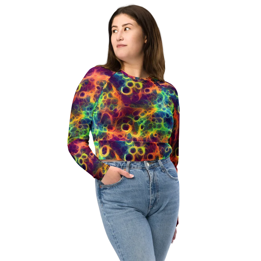 Neon Whorl on Long Sleeve Crop Top — Front