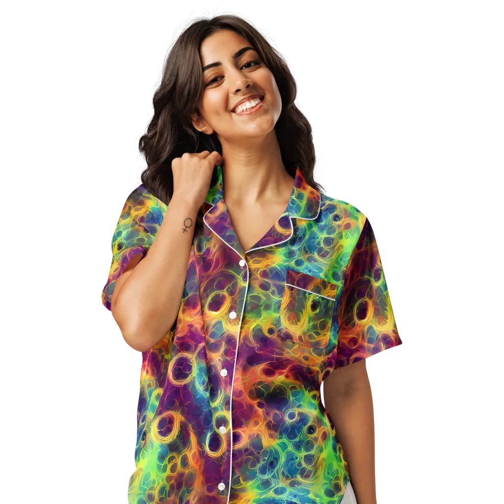 Neon Whorl on Women's Short Sleeve Pajama Top — Front