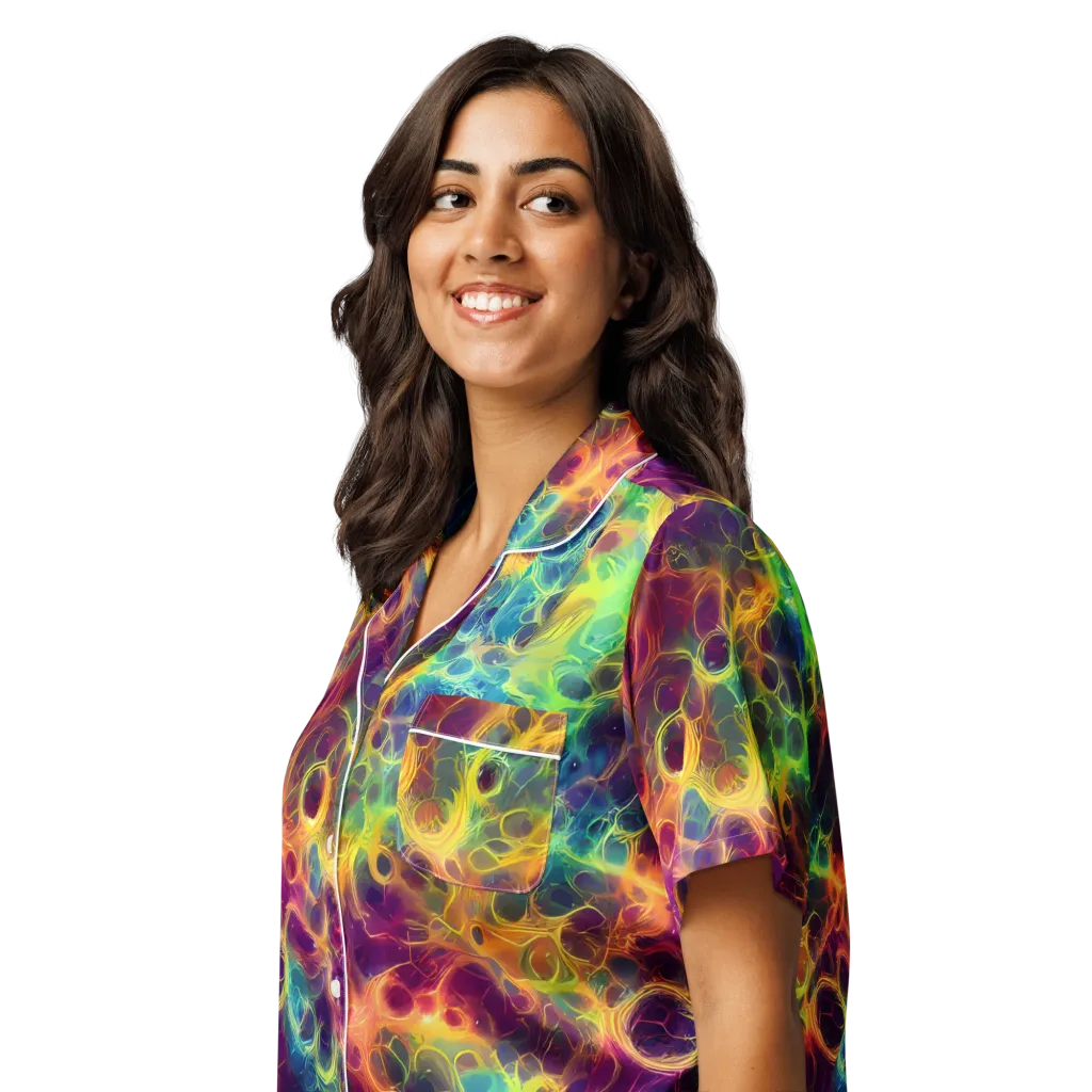 Neon Whorl on Women's Short Sleeve Pajama Top — Left Front
