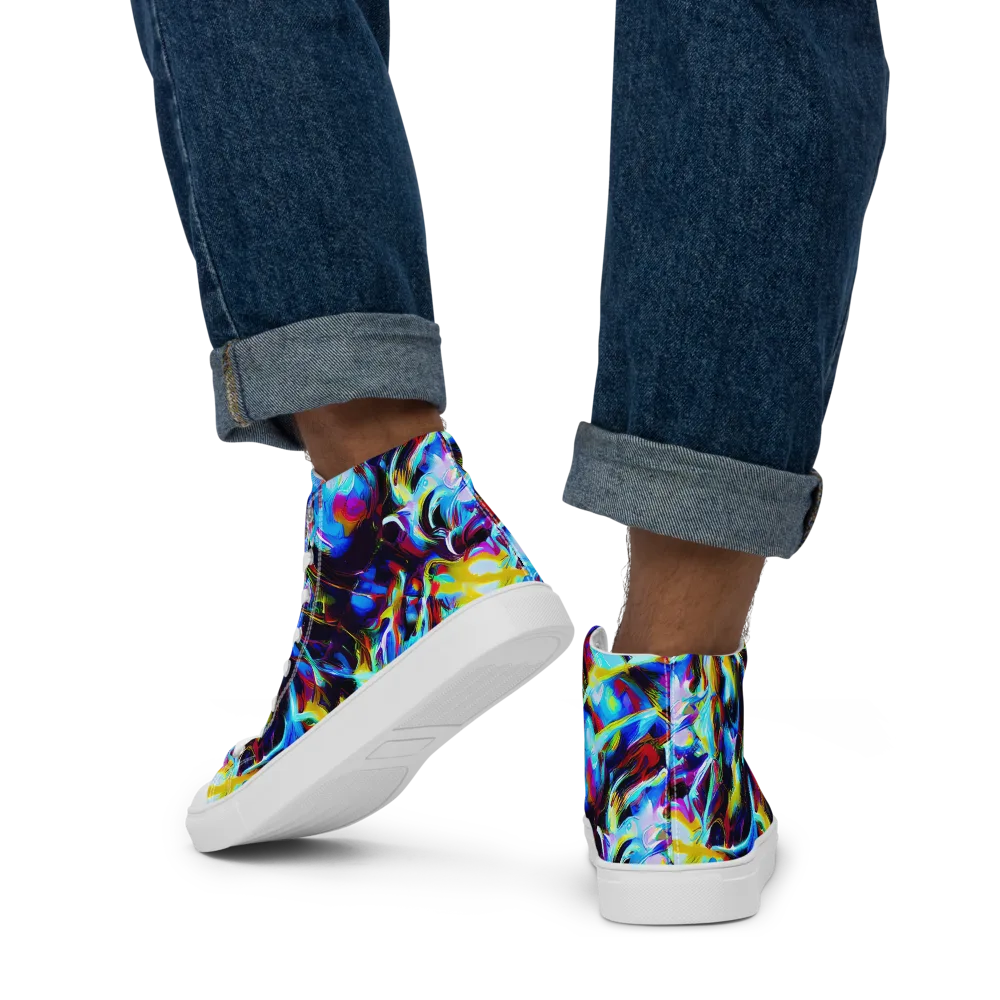 Spectrum Collision on Men's High Top Canvas Shoes — Back