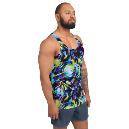 Spectrum Collision on a Men's Tank Top