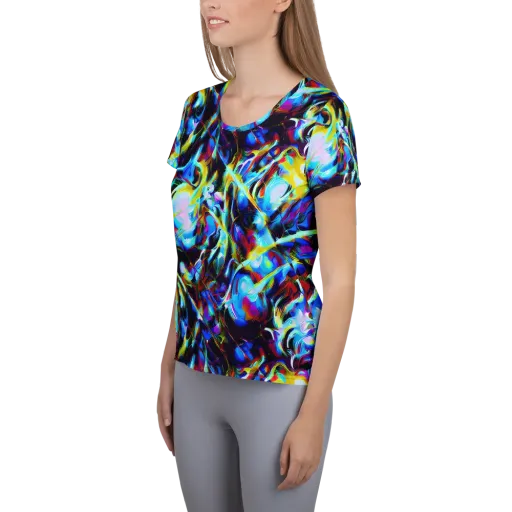 Spectrum Collision on a Women's Athletic T-Shirt