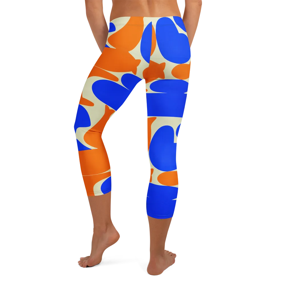 Cobalt Tangerine Totem on Capri Leggings — Back