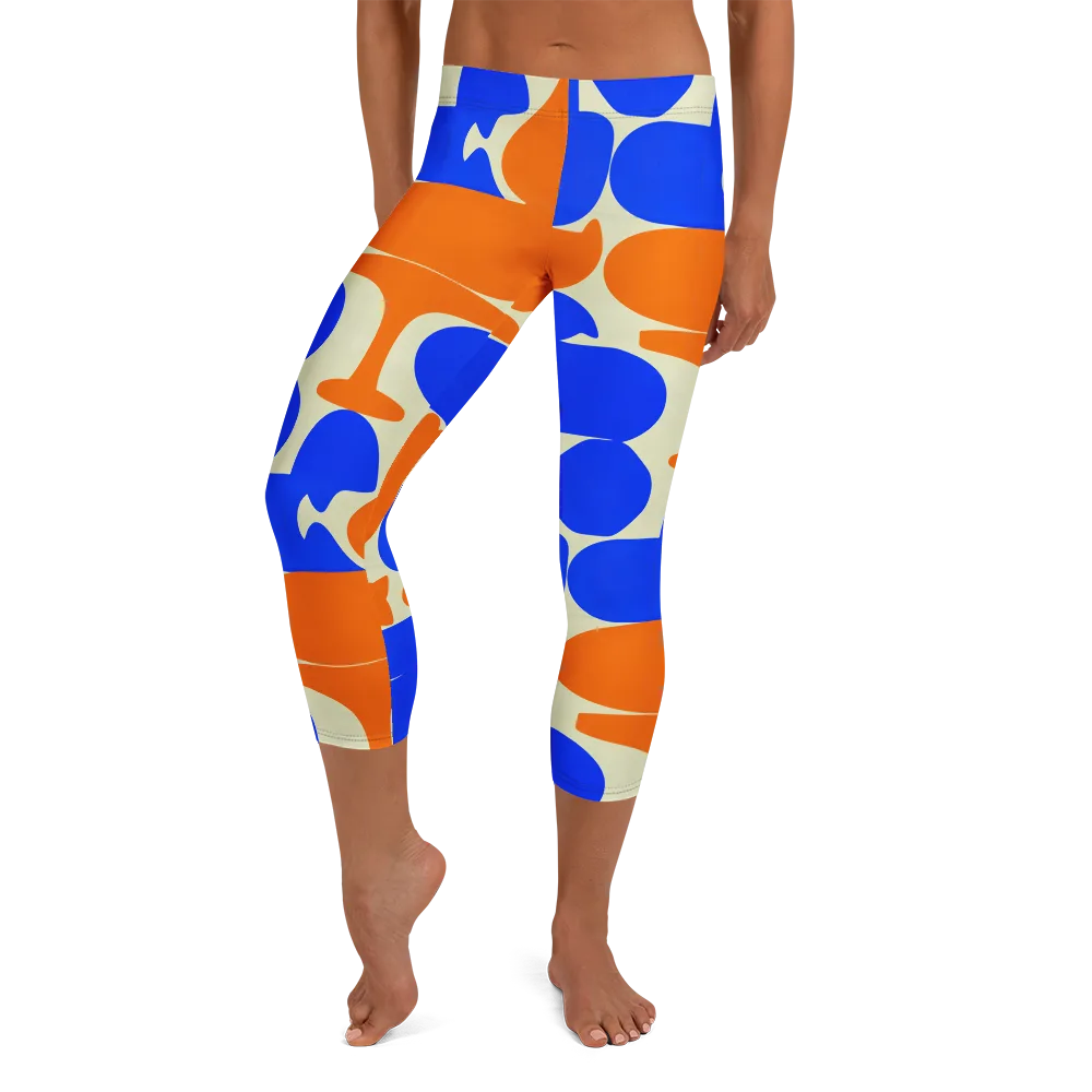 Cobalt Tangerine Totem on Capri Leggings — Front