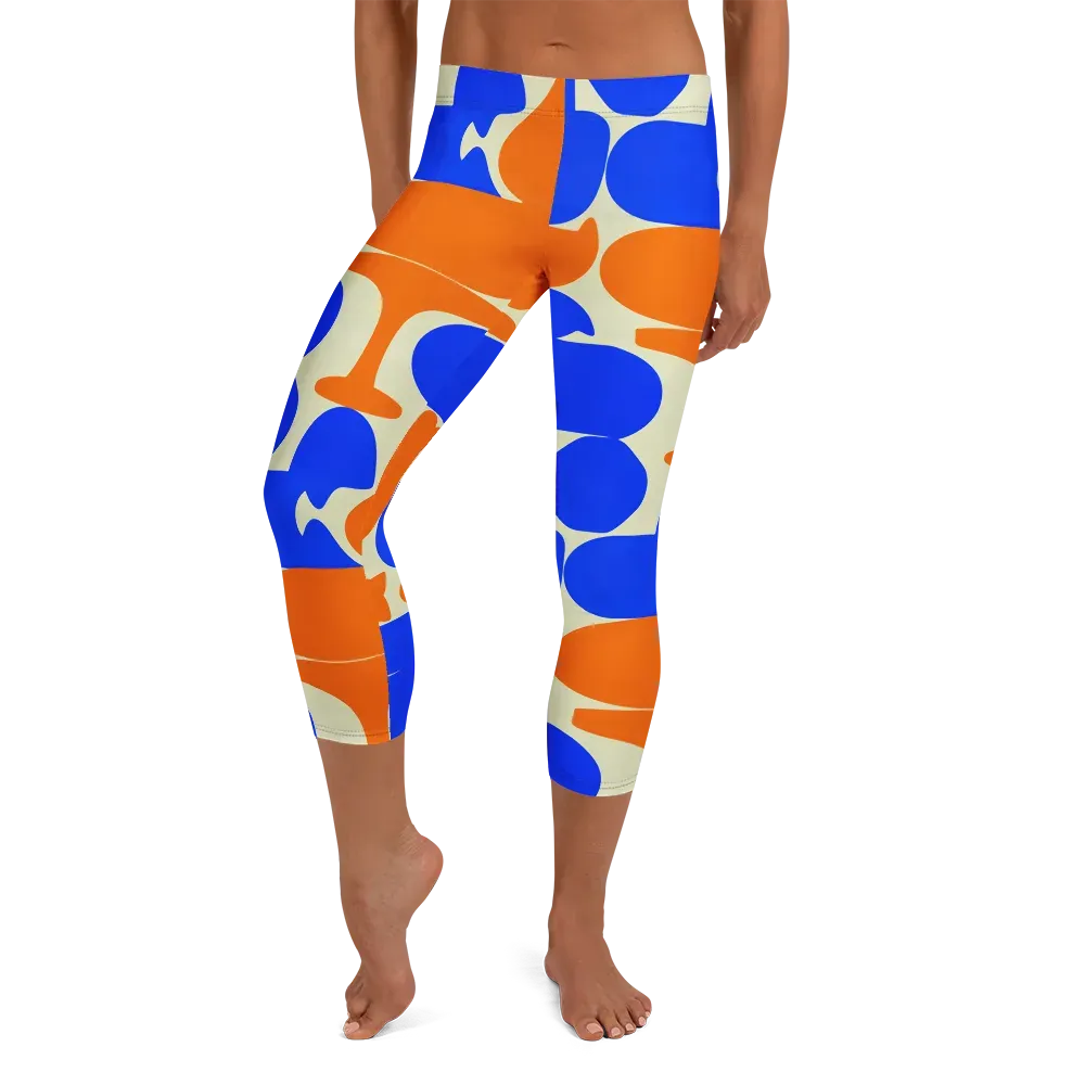 Cobalt Tangerine Totem on Capri Leggings — Front