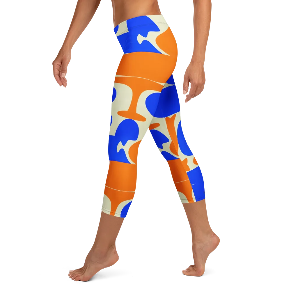Cobalt Tangerine Totem on Capri Leggings — Left