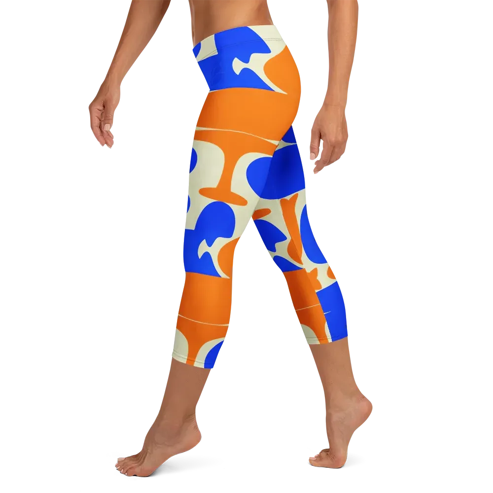 Cobalt Tangerine Totem on Capri Leggings — Left