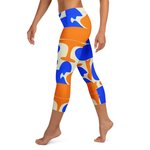 Cobalt Tangerine Totem on a Capri Leggings