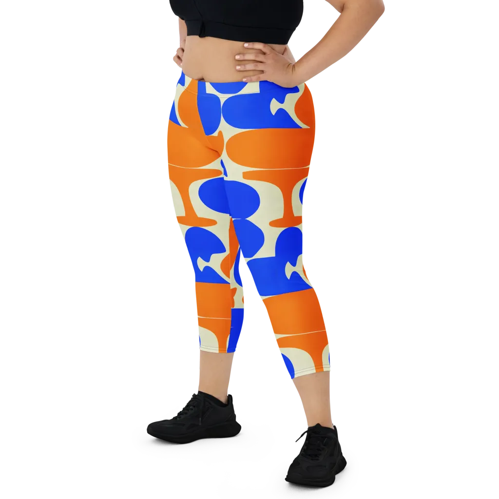 Cobalt Tangerine Totem on Capri Leggings — Front