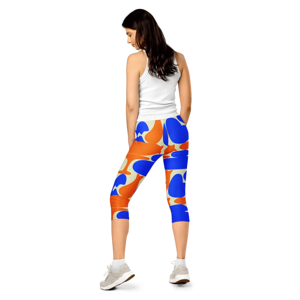 Cobalt Tangerine Totem on Capri Leggings — Back