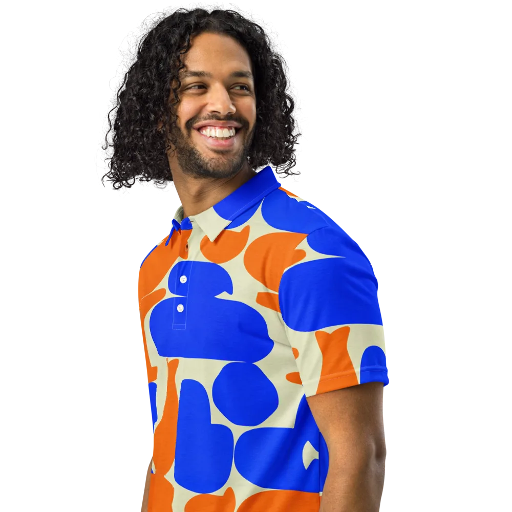 Cobalt Tangerine Totem on Men's Slim Fit Polo Shirt — Left Front