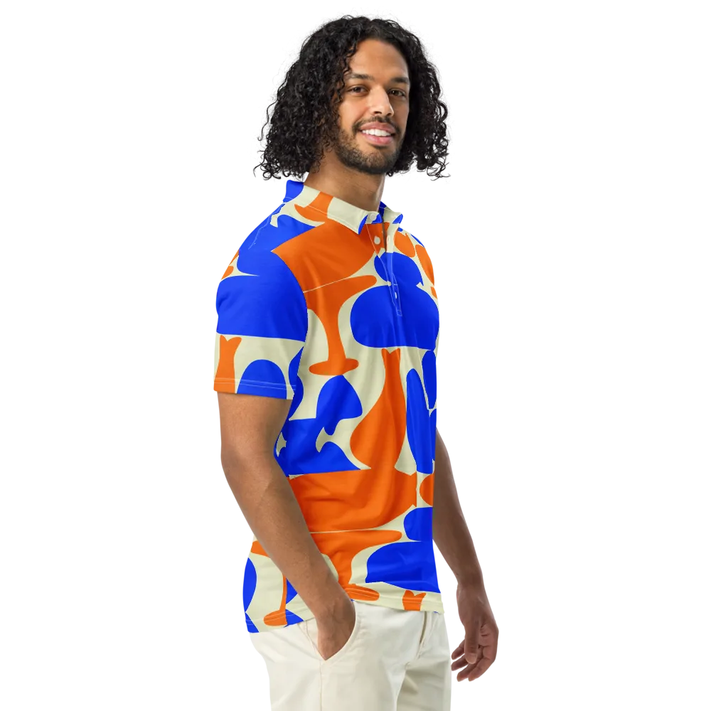 Cobalt Tangerine Totem on Men's Slim Fit Polo Shirt — Right Front