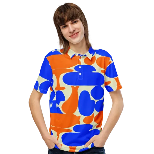 Cobalt Tangerine Totem on a Men's Slim Fit Polo Shirt