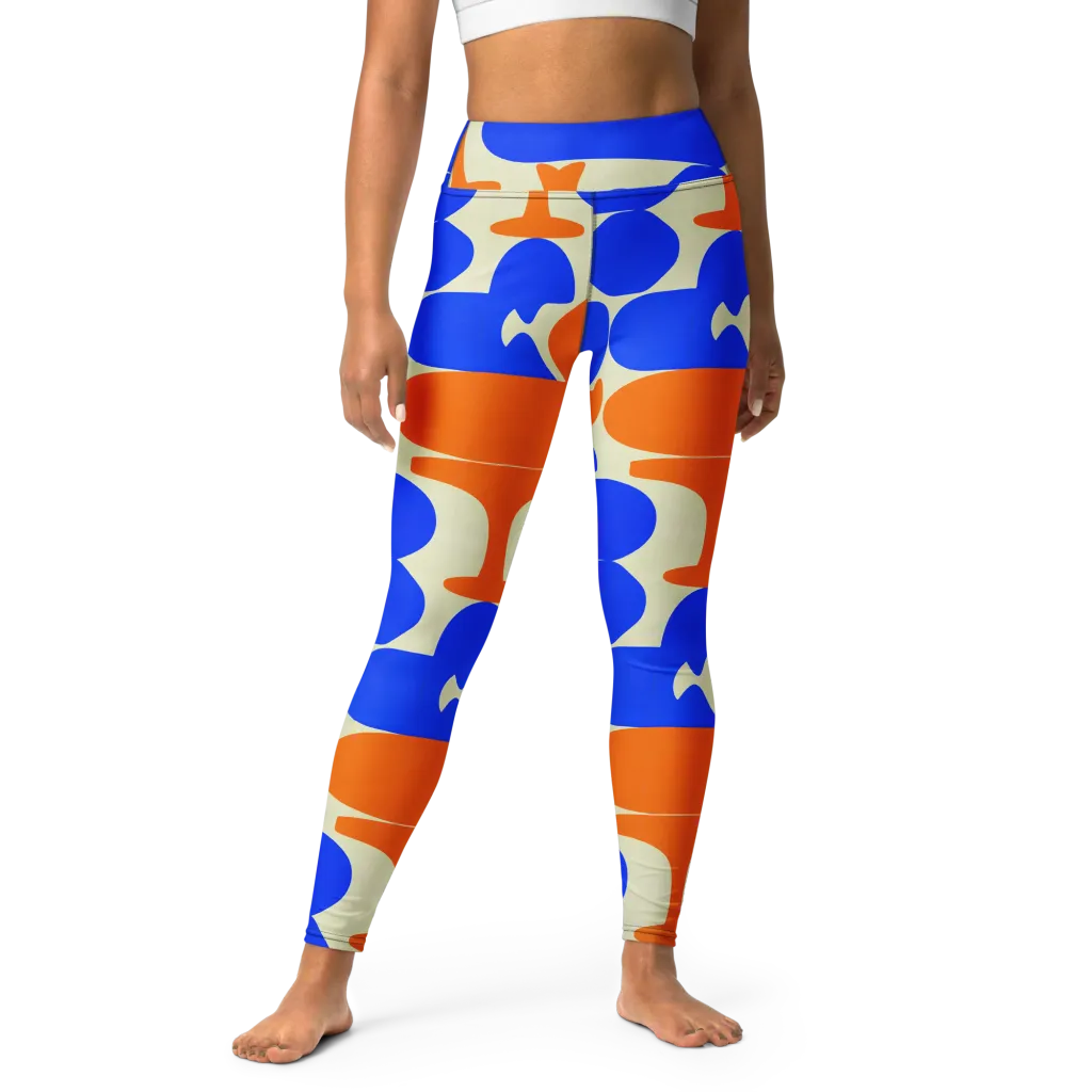 Cobalt Tangerine Totem on Yoga Leggings — Front