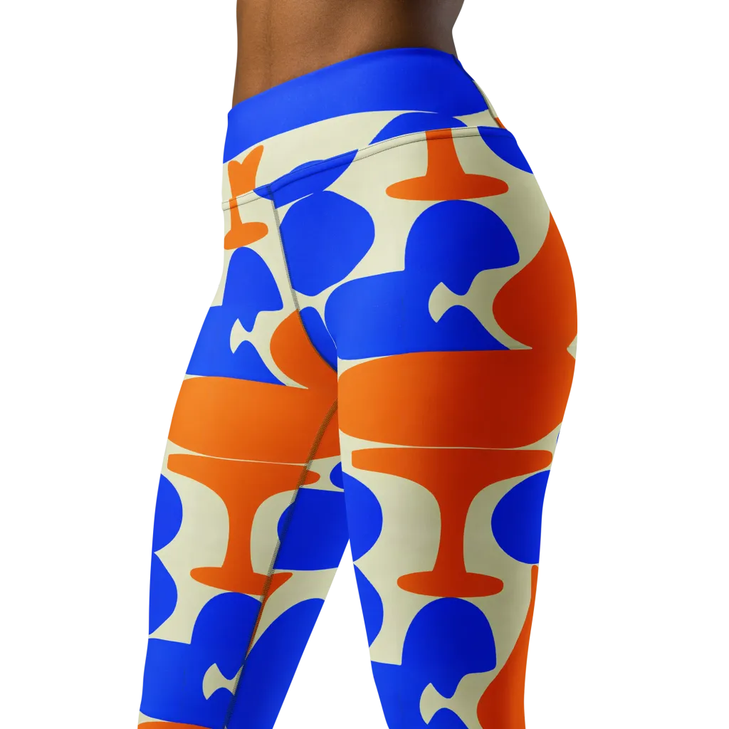 Cobalt Tangerine Totem on Yoga Leggings — Left Front