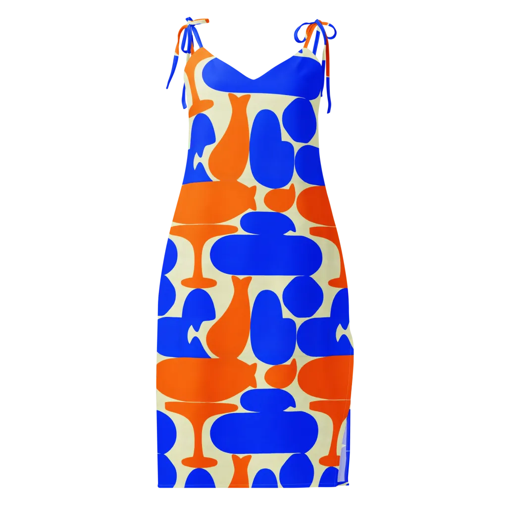 Cobalt Tangerine Totem on Slip Dress — Front