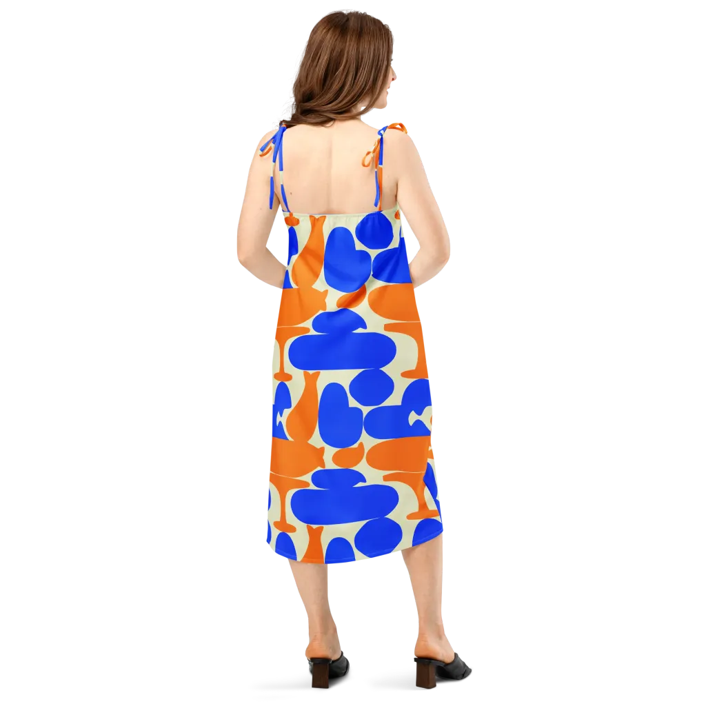 Cobalt Tangerine Totem on Slip Dress — Back