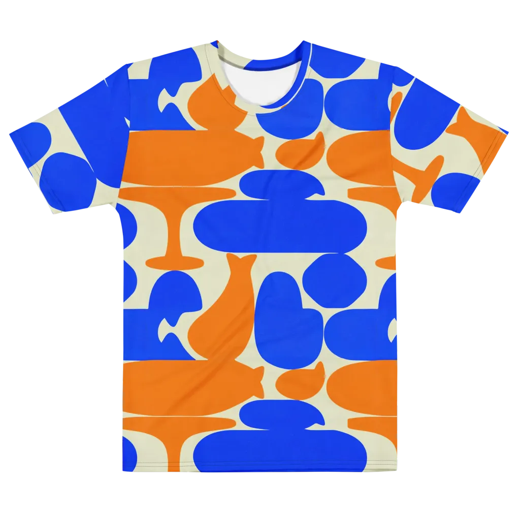 Cobalt Tangerine Totem on Men's Cotton Crew Neck T-Shirt — Front