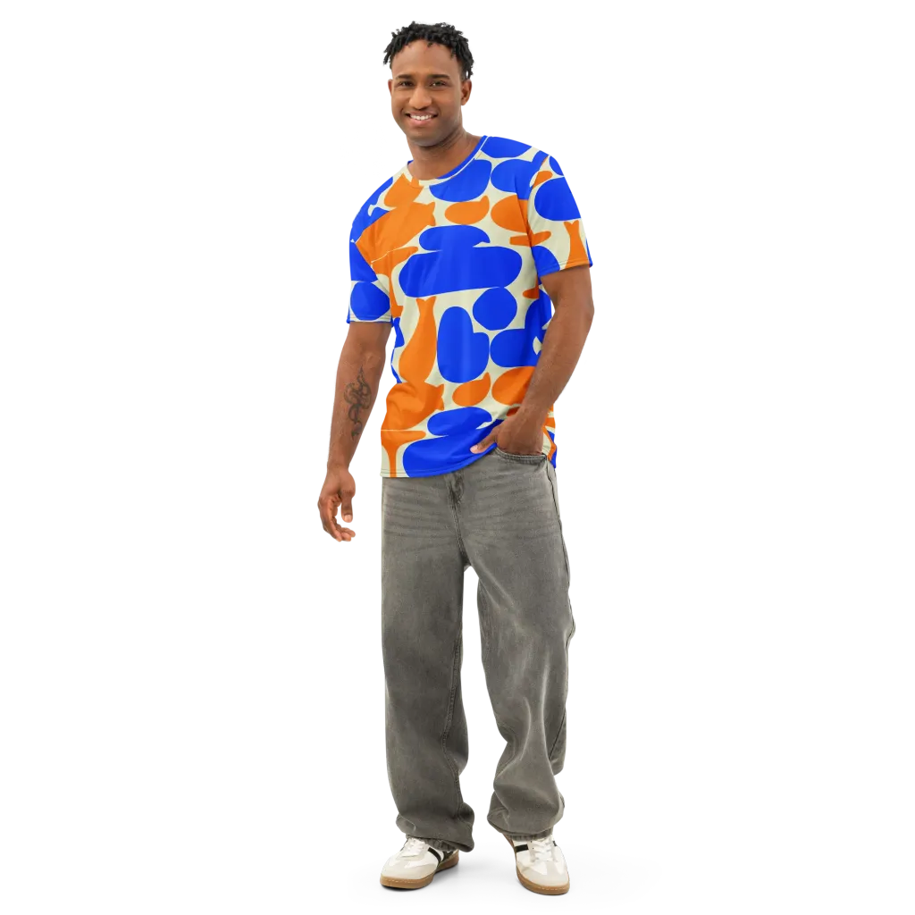 Cobalt Tangerine Totem on Men's Cotton Crew Neck T-Shirt — Front