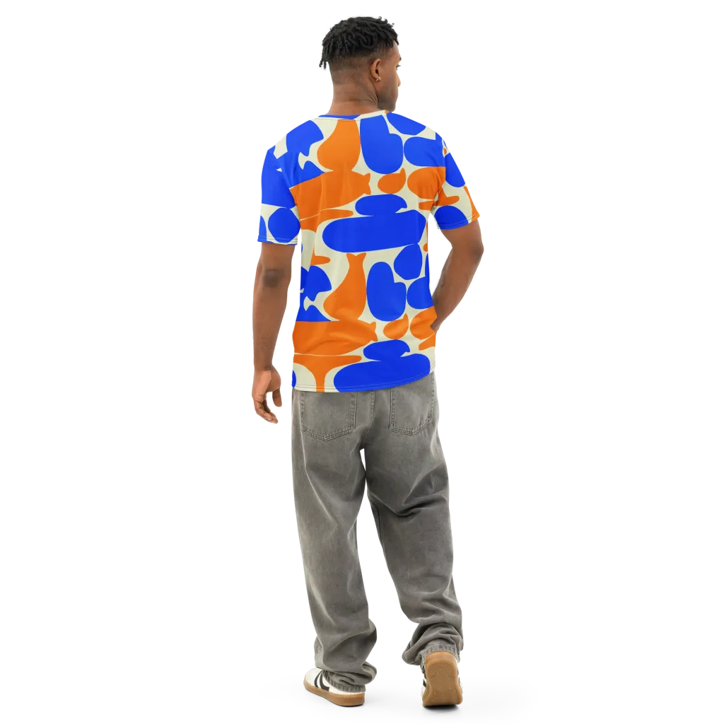 Cobalt Tangerine Totem on Men's Cotton Crew Neck T-Shirt — Back