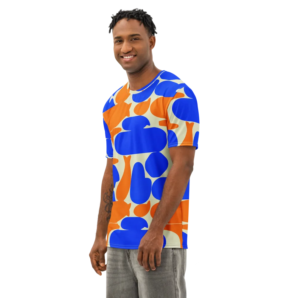 Cobalt Tangerine Totem on Men's Cotton Crew Neck T-Shirt — Left Front