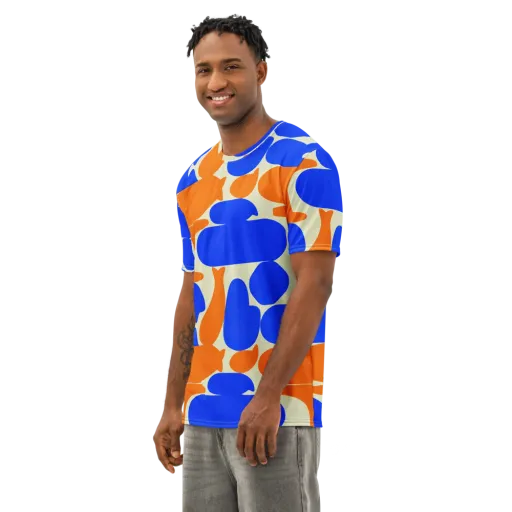 Cobalt Tangerine Totem on a Men's Cotton Crew Neck T-Shirt