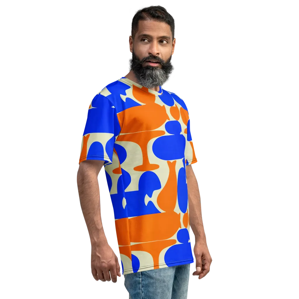 Cobalt Tangerine Totem on Men's Crew Neck T-Shirt — Right