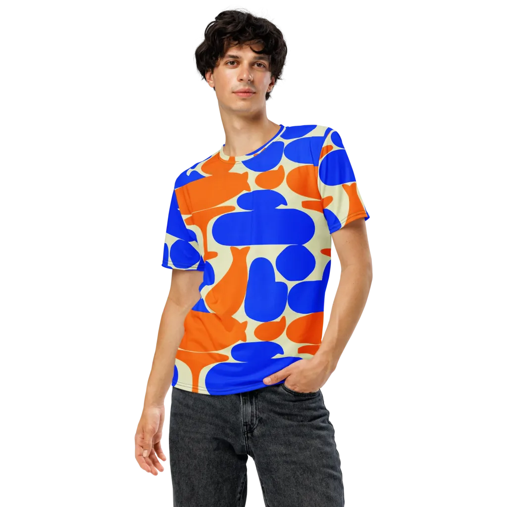 Cobalt Tangerine Totem on Men's Crew Neck T-Shirt — Front