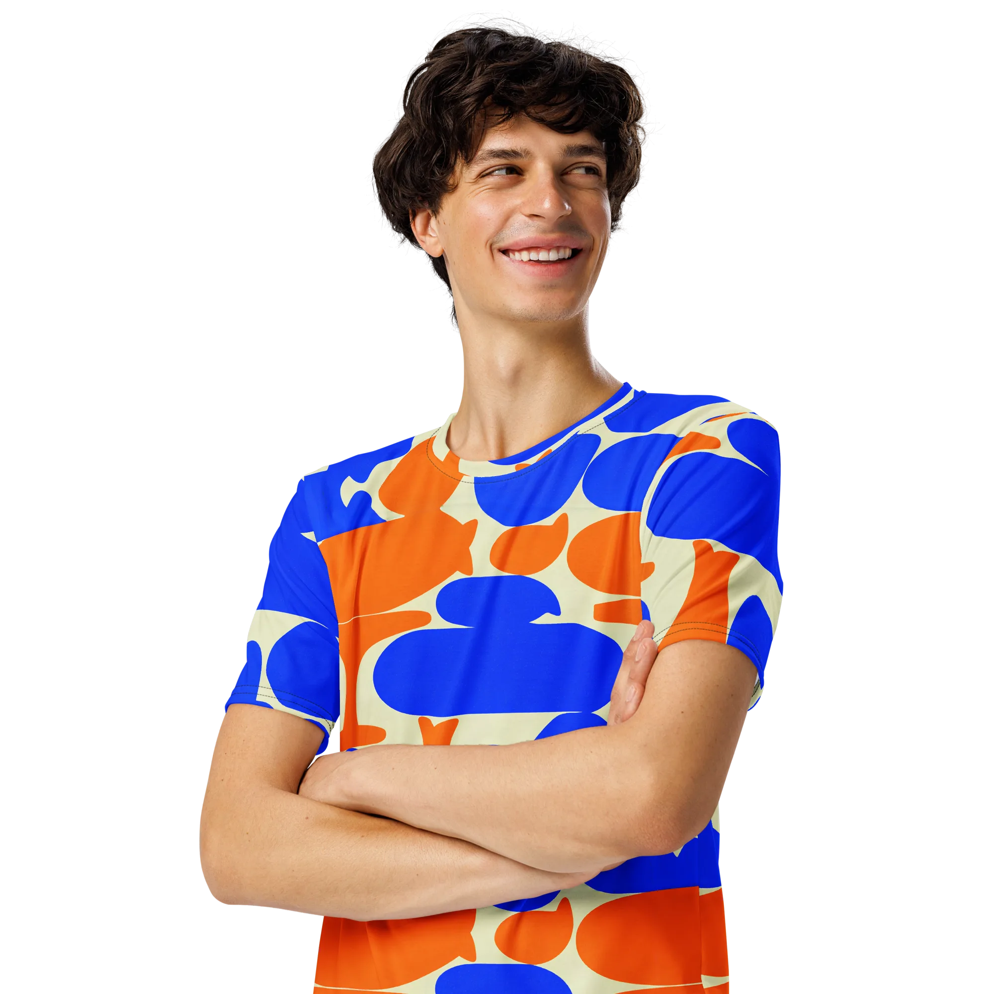 Cobalt Tangerine Totem on Men's Crew Neck T-Shirt — Left Front