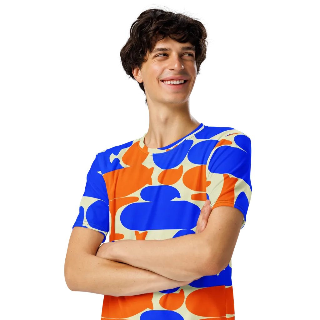 Cobalt Tangerine Totem on Men's Crew Neck T-Shirt — Left Front