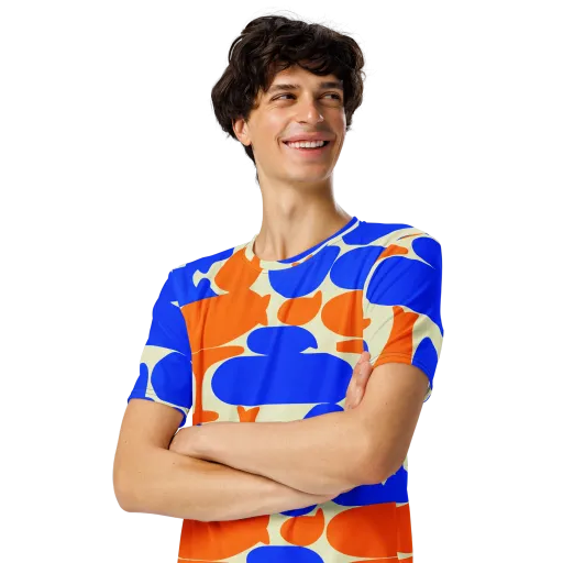 Cobalt Tangerine Totem on a Men's Crew Neck T-Shirt
