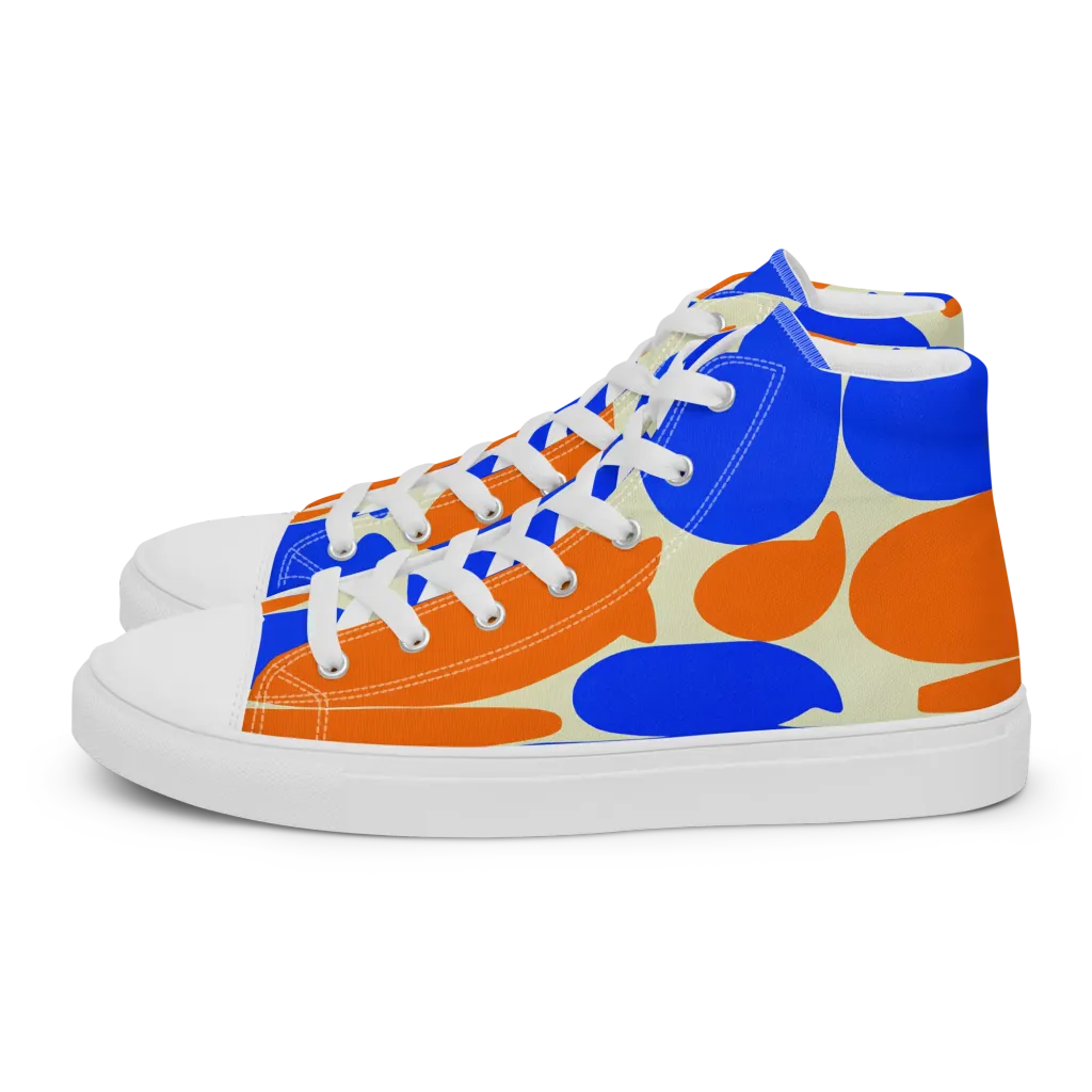 Cobalt Tangerine Totem on Men's High Top Canvas Shoes — Left