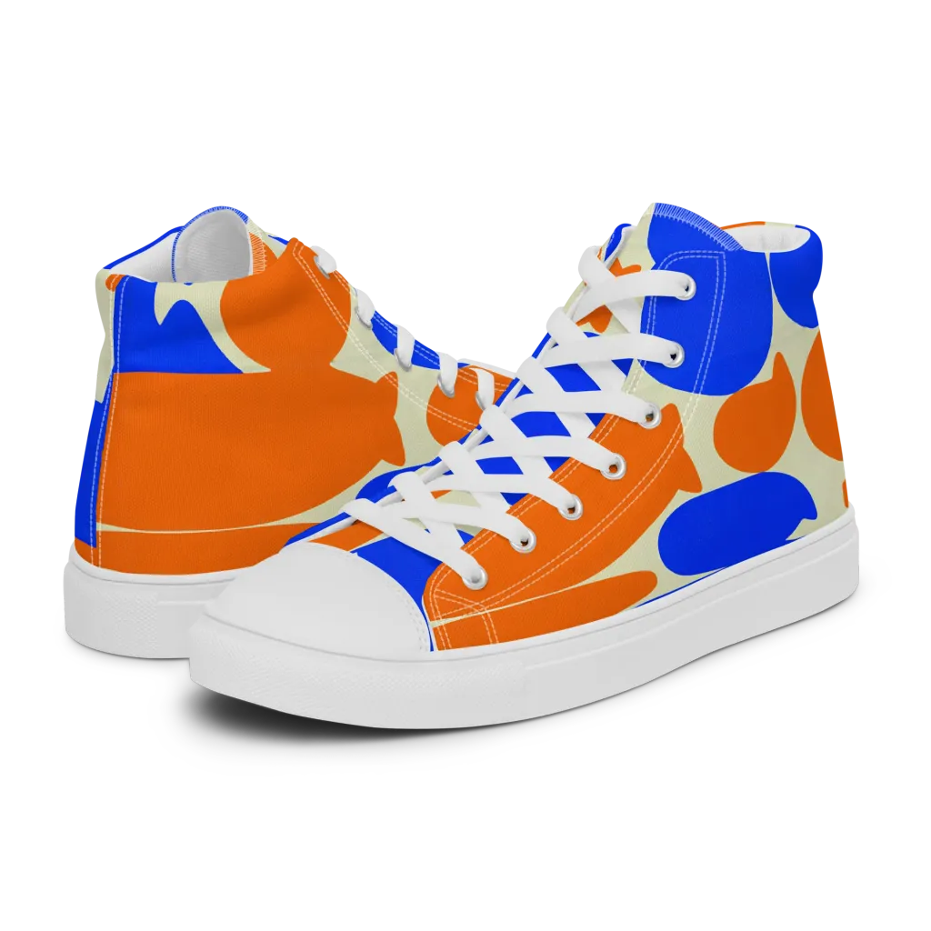 Cobalt Tangerine Totem on Men's High Top Canvas Shoes — Left