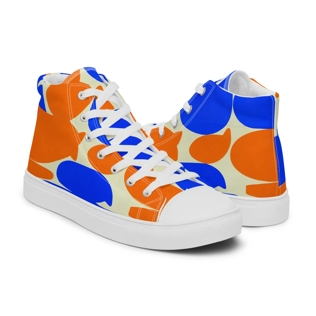 Cobalt Tangerine Totem on Men's High Top Canvas Shoes — Right