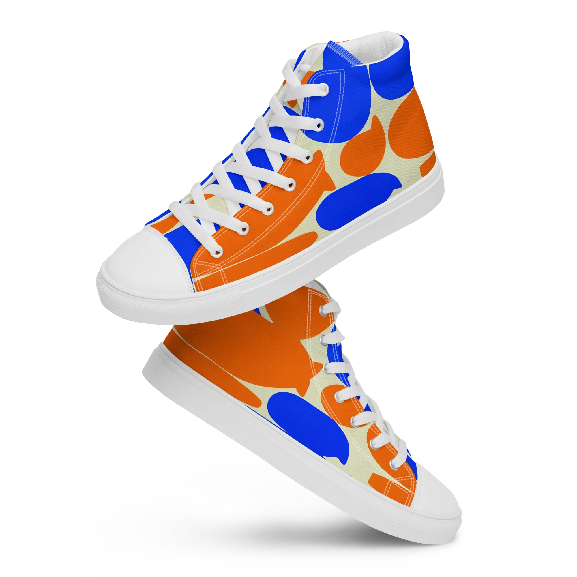 Cobalt Tangerine Totem on Men's High Top Canvas Shoes — Front
