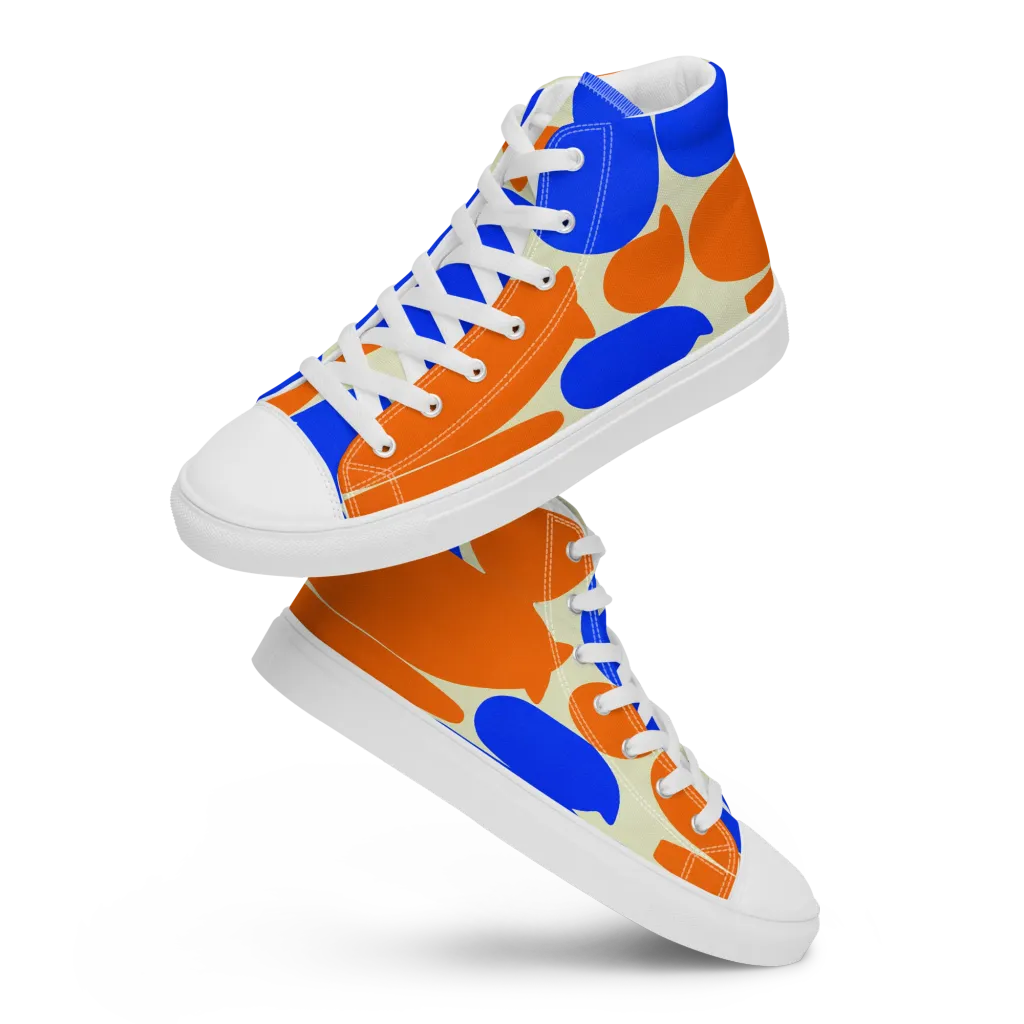Cobalt Tangerine Totem on Men's High Top Canvas Shoes — Front