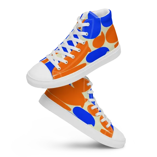 Cobalt Tangerine Totem on a Men's High Top Canvas Shoes