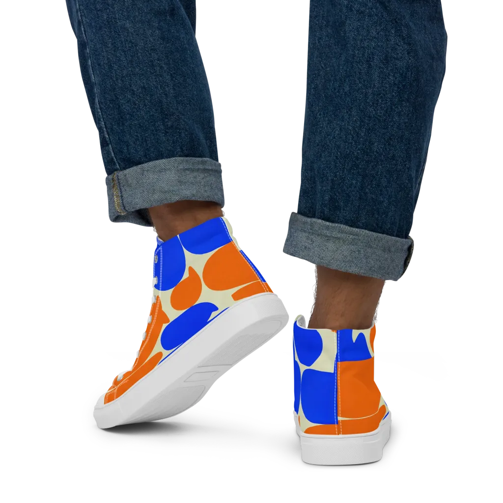 Cobalt Tangerine Totem on Men's High Top Canvas Shoes — Back