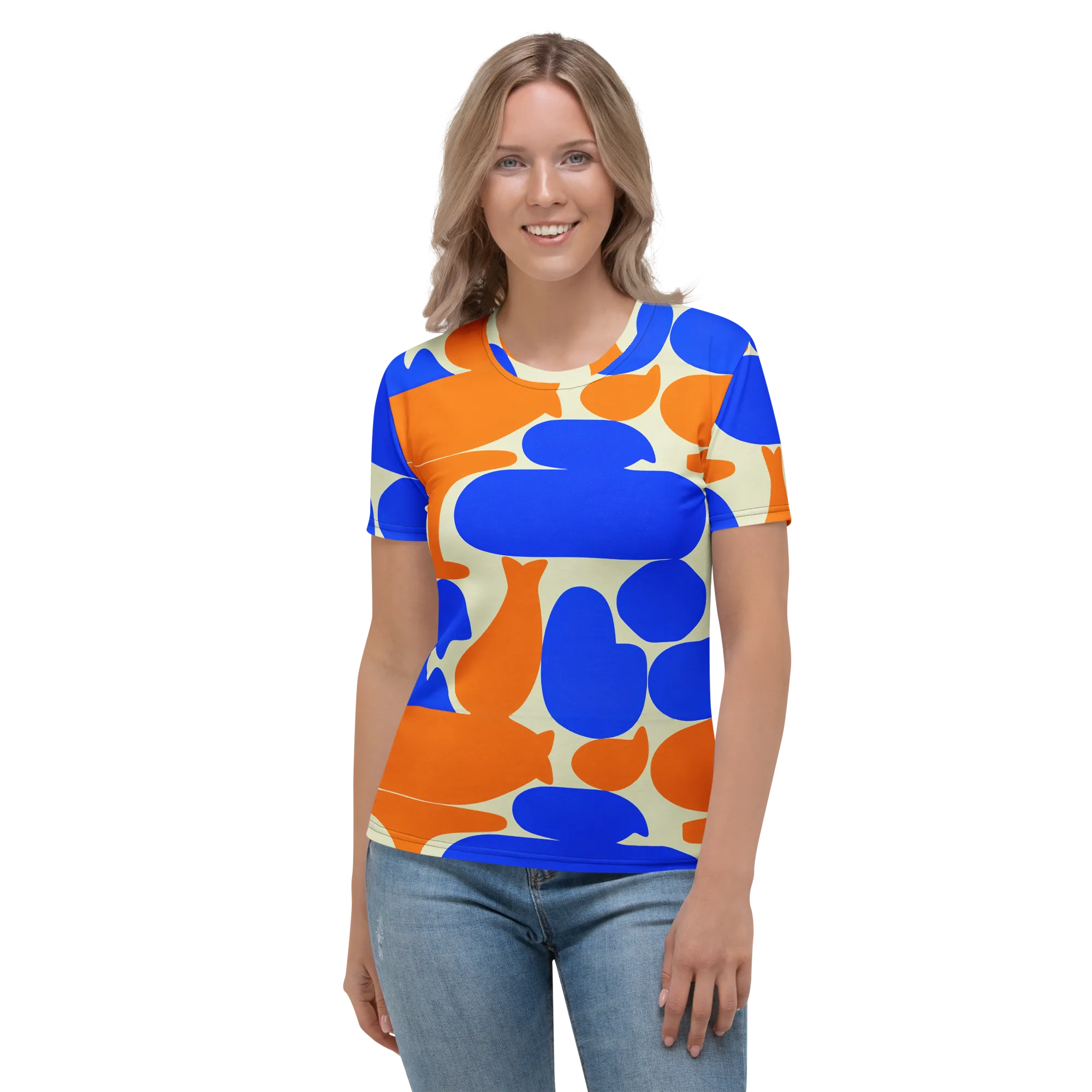 Cobalt Tangerine Totem on Women's Crew Neck T-Shirt — Front