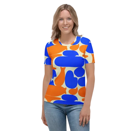 Cobalt Tangerine Totem on a Women's Crew Neck T-Shirt