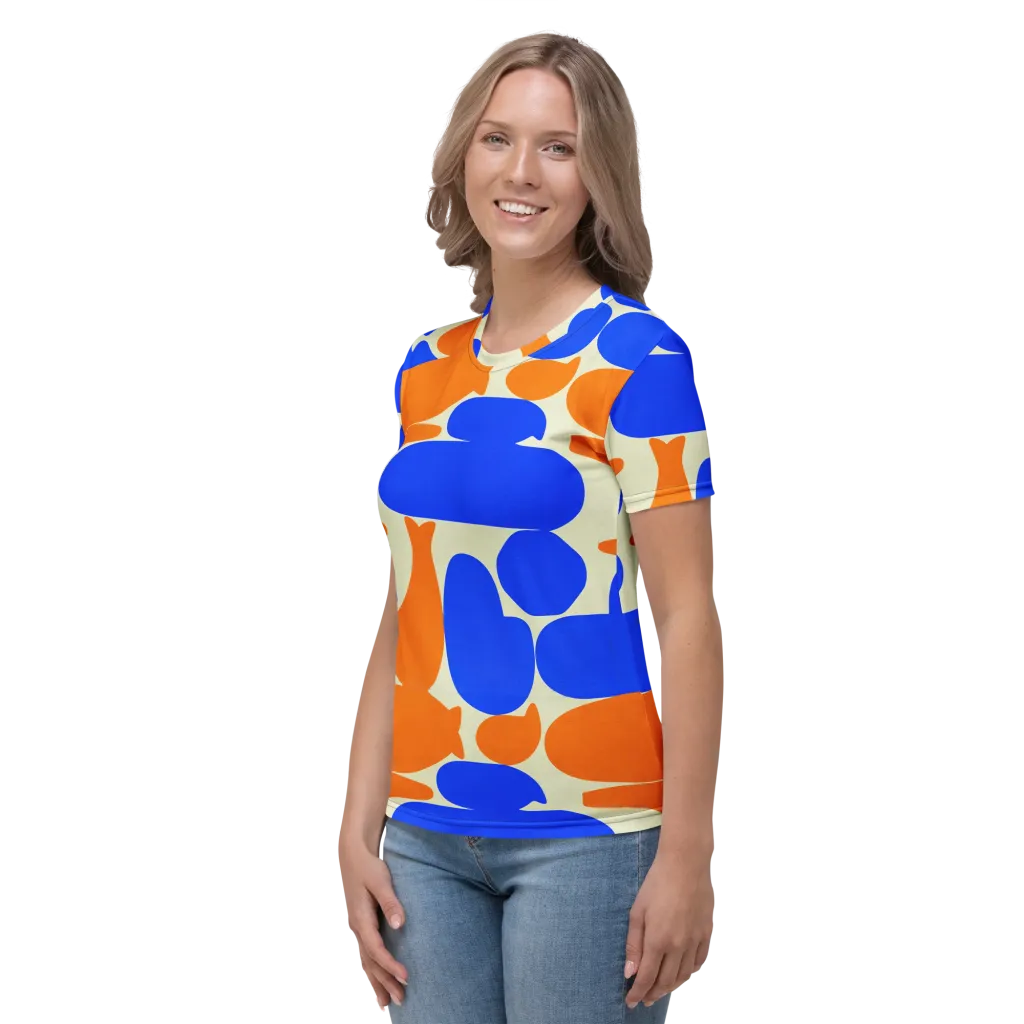 Cobalt Tangerine Totem on Women's Crew Neck T-Shirt — Left