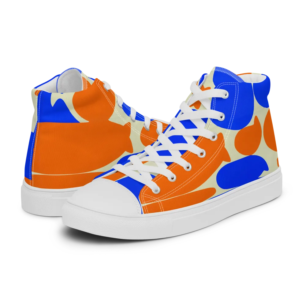 Cobalt Tangerine Totem on Women's High Top Canvas Shoes — Left