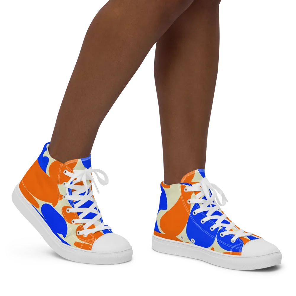 Cobalt Tangerine Totem on Women's High Top Canvas Shoes — Right