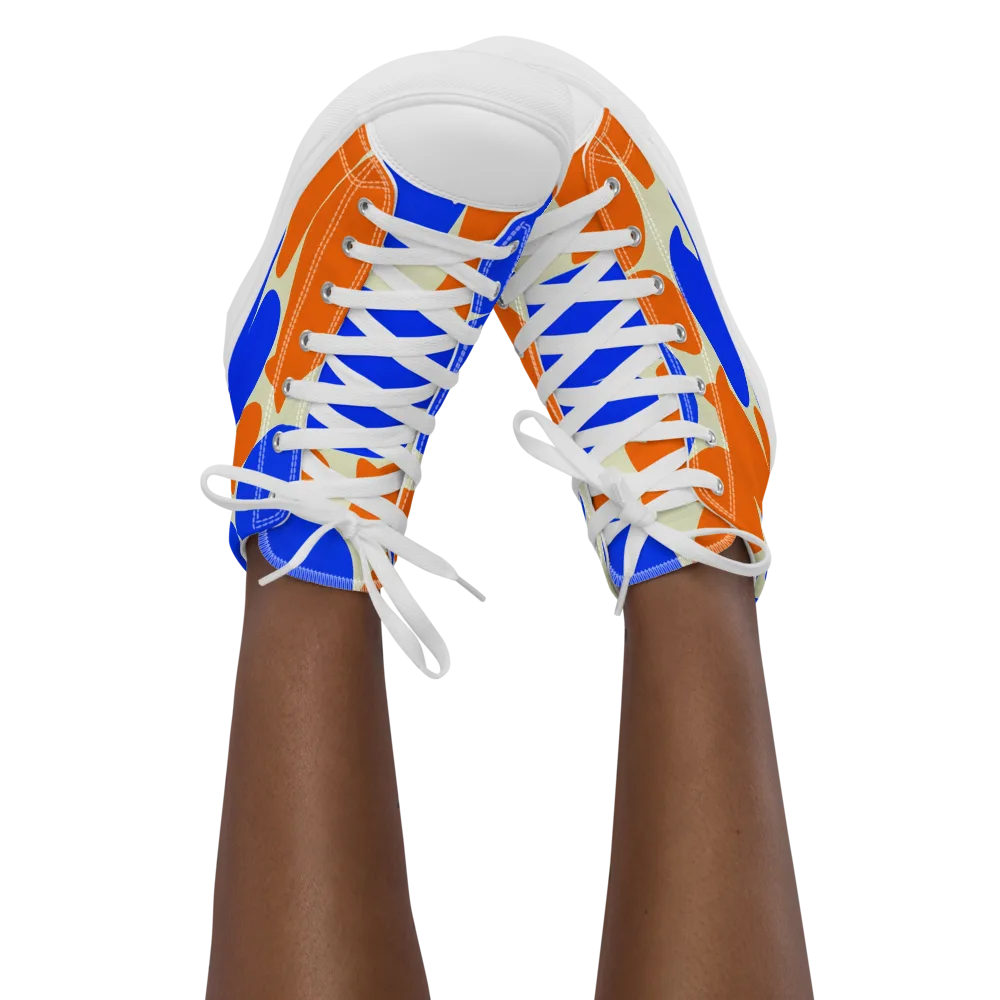 Cobalt Tangerine Totem on Women's High Top Canvas Shoes — Front