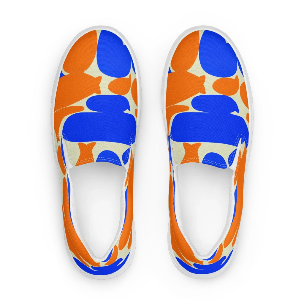 Cobalt Tangerine Totem on Men's Slip-On Canvas Shoes — Front
