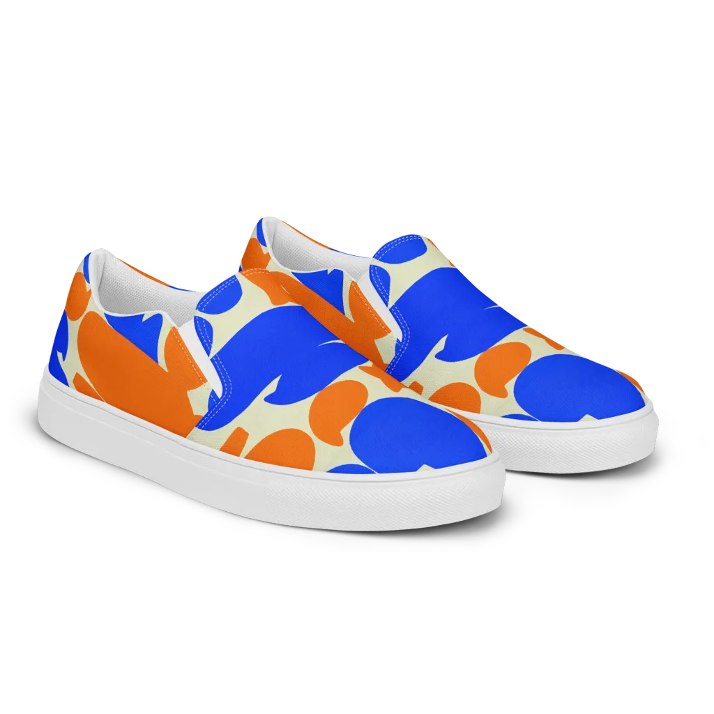 Cobalt Tangerine Totem on Men's Slip-On Canvas Shoes — Right Front