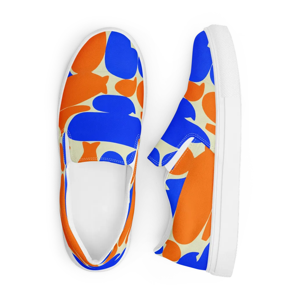 Cobalt Tangerine Totem on Men's Slip-On Canvas Shoes — Front