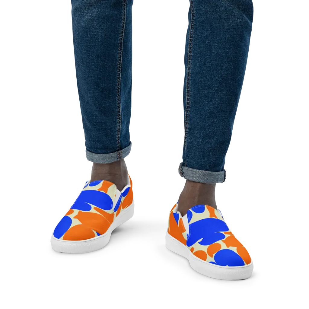 Cobalt Tangerine Totem on Men's Slip-On Canvas Shoes — Front